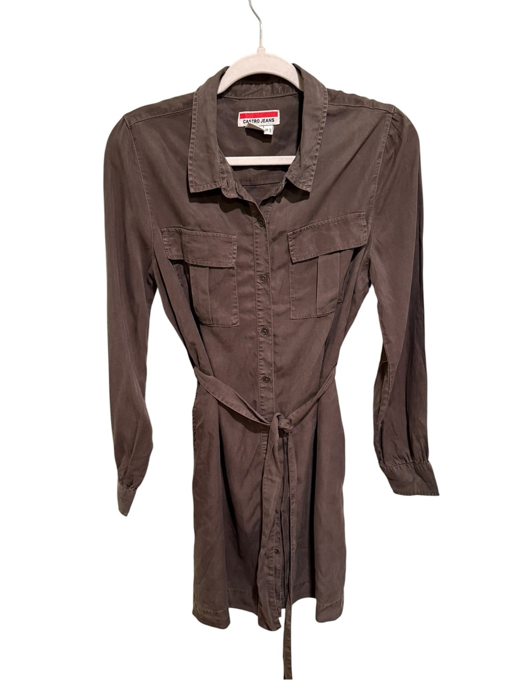 Castro Jeans 100% Lyocell Brown Long-Sleeve Tie-Waist Shirt Dress
